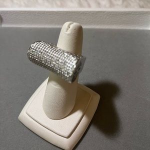 Pave diamond silver plated ring size 7